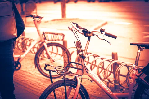 bicycle, calm, pedestrian, street, texture, warm light