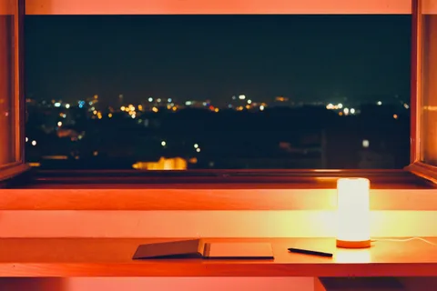 calm, city, night, reflection, solitude, warm light
