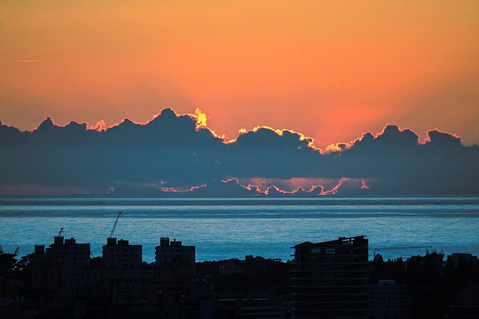 calm, city, coast, nature, silhouette, warm light